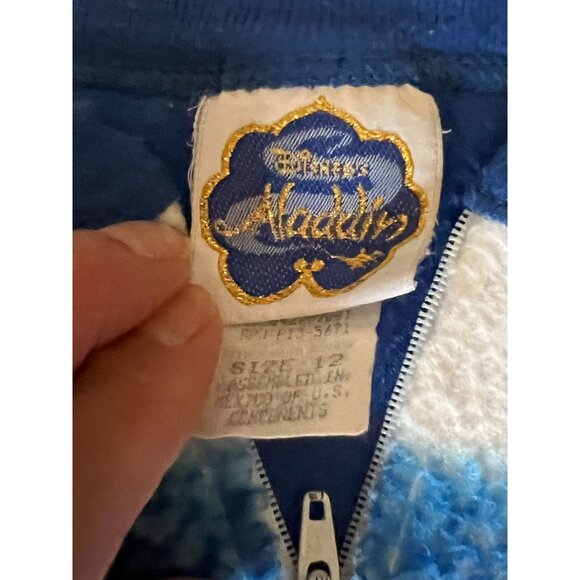 Disney Aladdin 1992 Fleece Pajamas Sleeper Suit Blue Kids 12 Footsie Genie Read* - Picture 4 of 13
